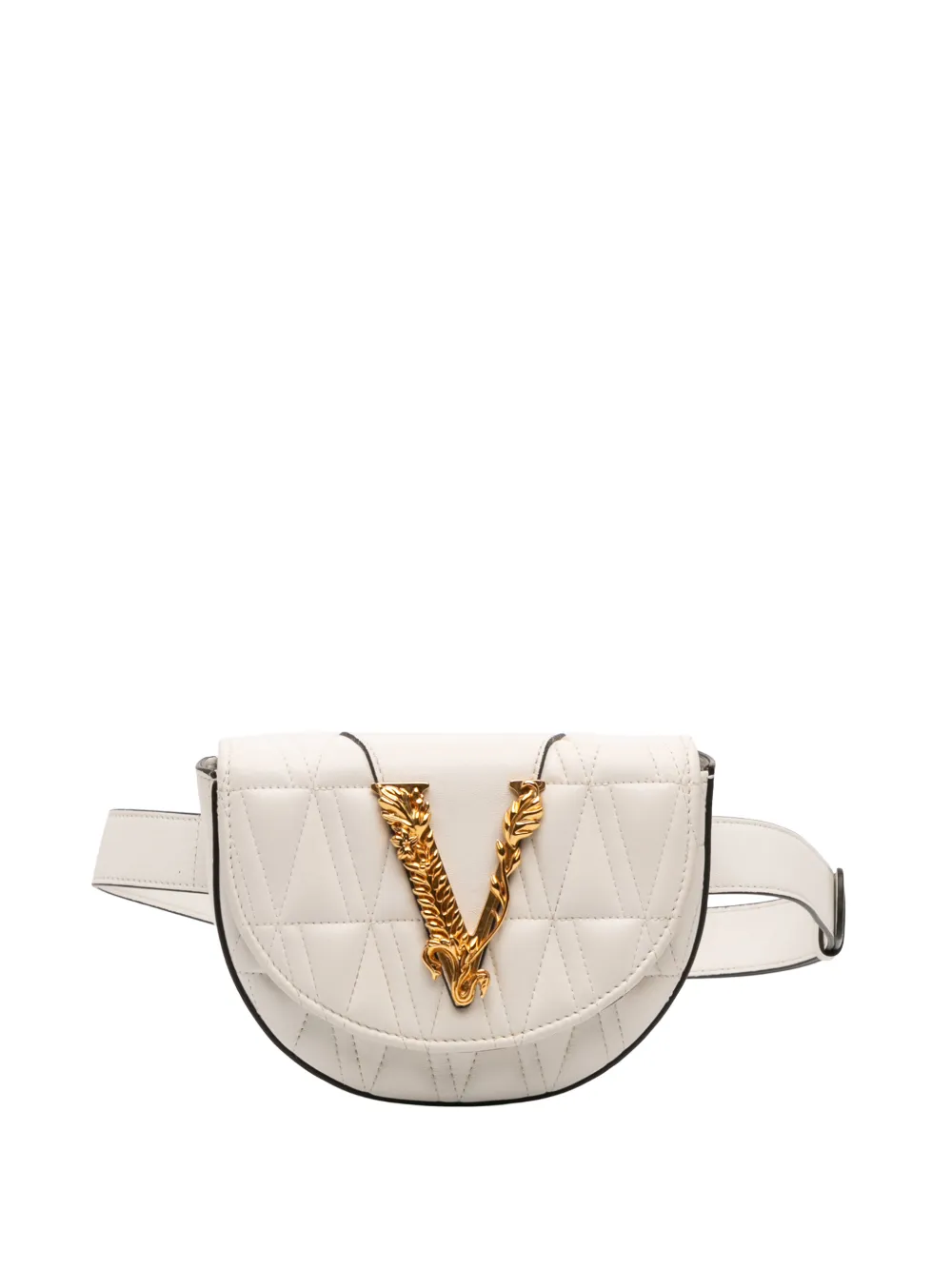 Versace Pre-Owned 2019 Quilted Nappa Virtus V Crossbody belt bag - Bianco