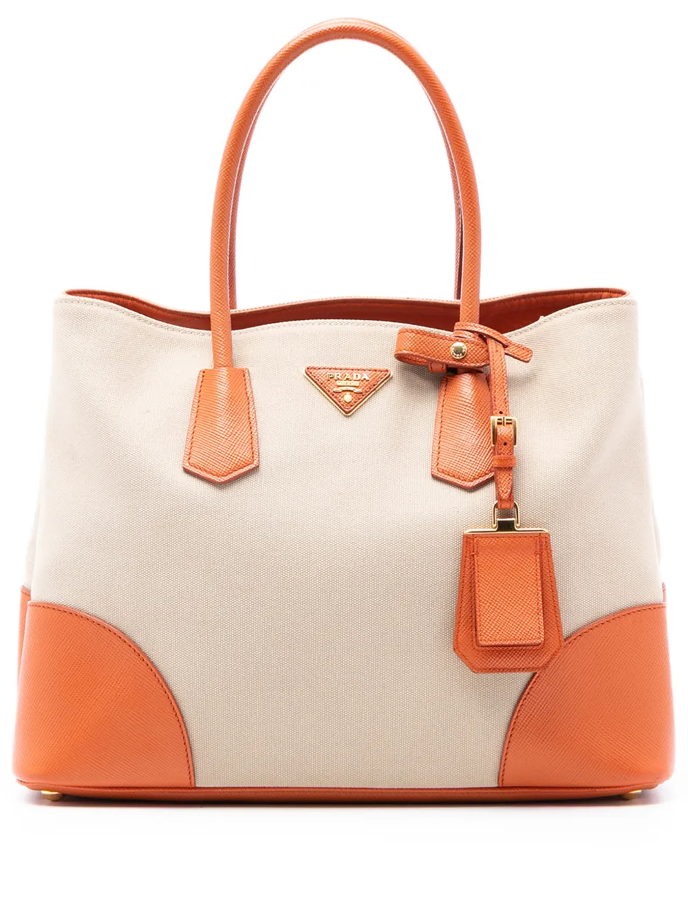 Prada Pre-Owned 2010-2025 Large Saffiano Trimmed Canapa Double satchel - Marrone