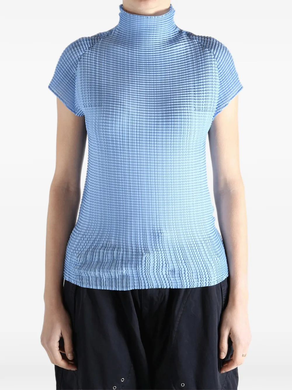  Issey Miyake Pleated High-neck Top - Blue 