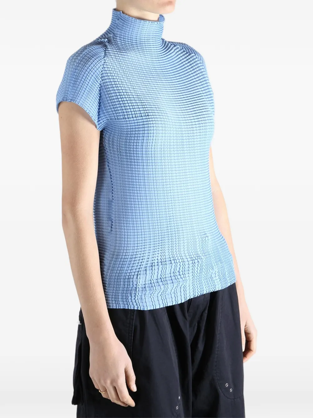  Issey Miyake Pleated High-neck Top - Blue 