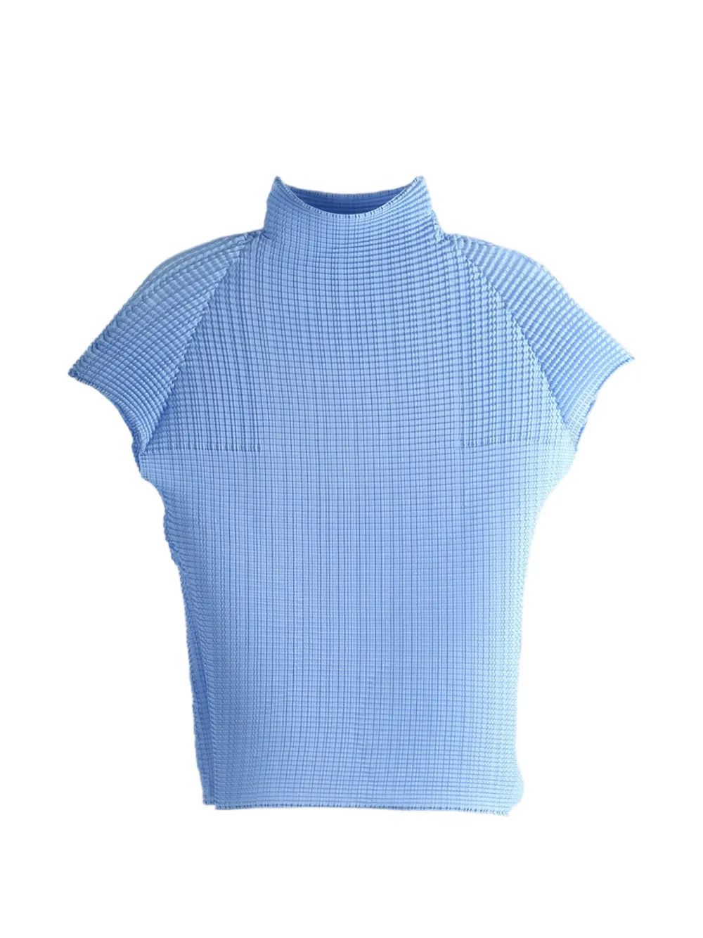 Issey Miyake pleated high-neck top - Blu