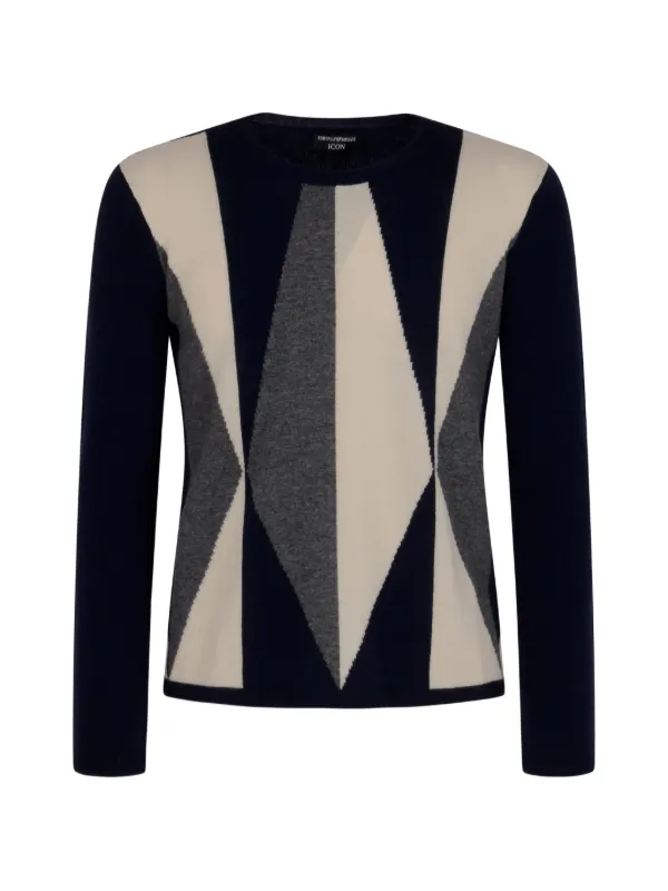 【エンポリオアルマーニ】定価68,000円ジオメトリックセーターL Emporio Armani Icon ジオメトリックパターン セーター | ブルー