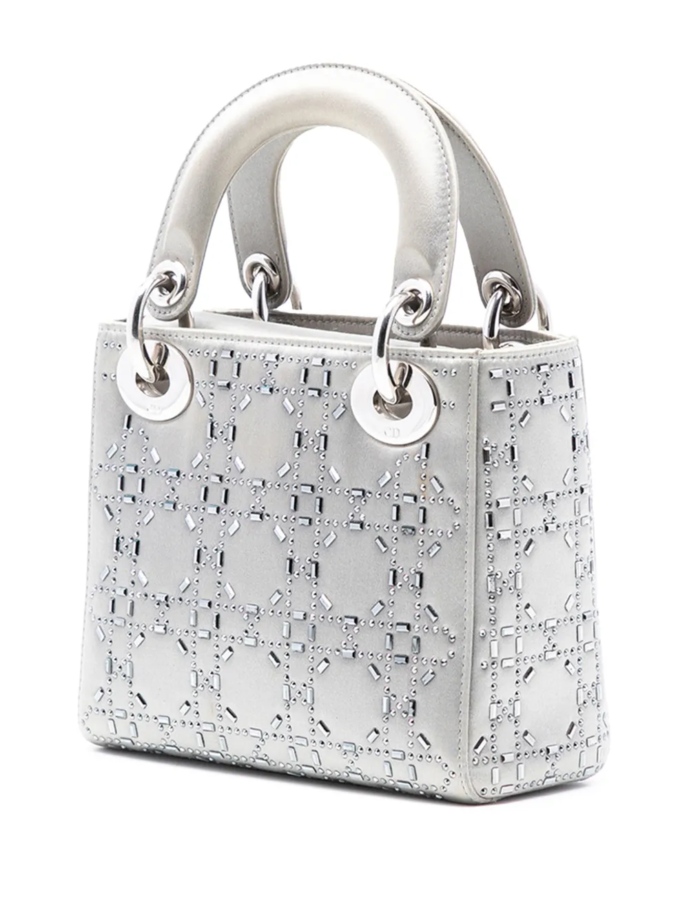  Christian Dior Pre-owned 2017 Mini Satin Cannage Strass Crystal Embellished Lady Dior Satchel - Grey 