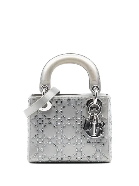 Christian Dior Pre-Owned bolsa satchel Lady Dior mini de satén y lona Cannage con apliques de strass y cristal 2017