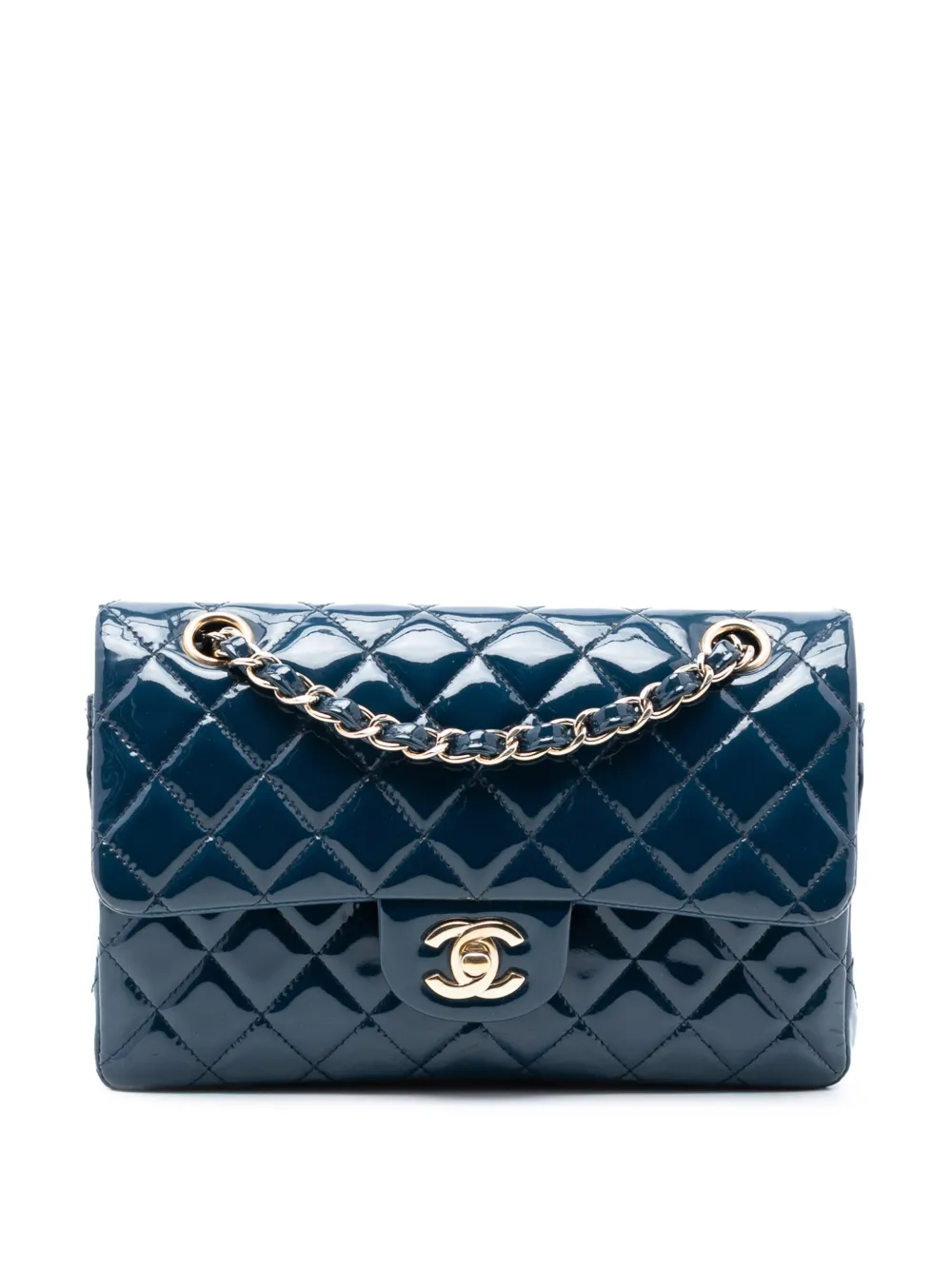 CHANEL Pre-Owned Borsa a spalla Classic Double Flap piccola con finitura lucida 2018-2019 - Blu