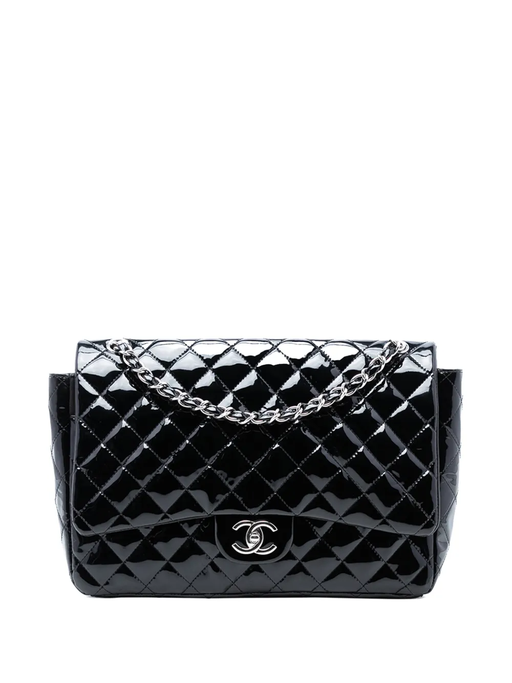 CHANEL Pre-Owned Borsa a spalla Classic Double Flap maxi con finitura lucida 2011 - Nero