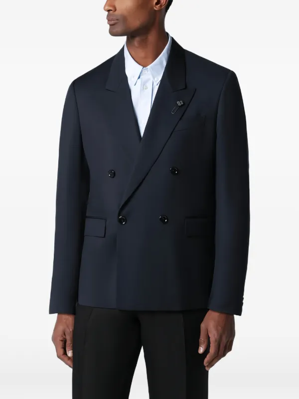 Lardini Wool Double-breasted Jacket in Blue