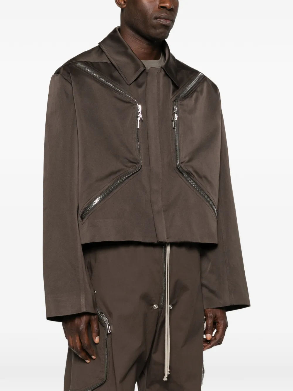  Rick Owens Zip Cropped Jacket - Brown 