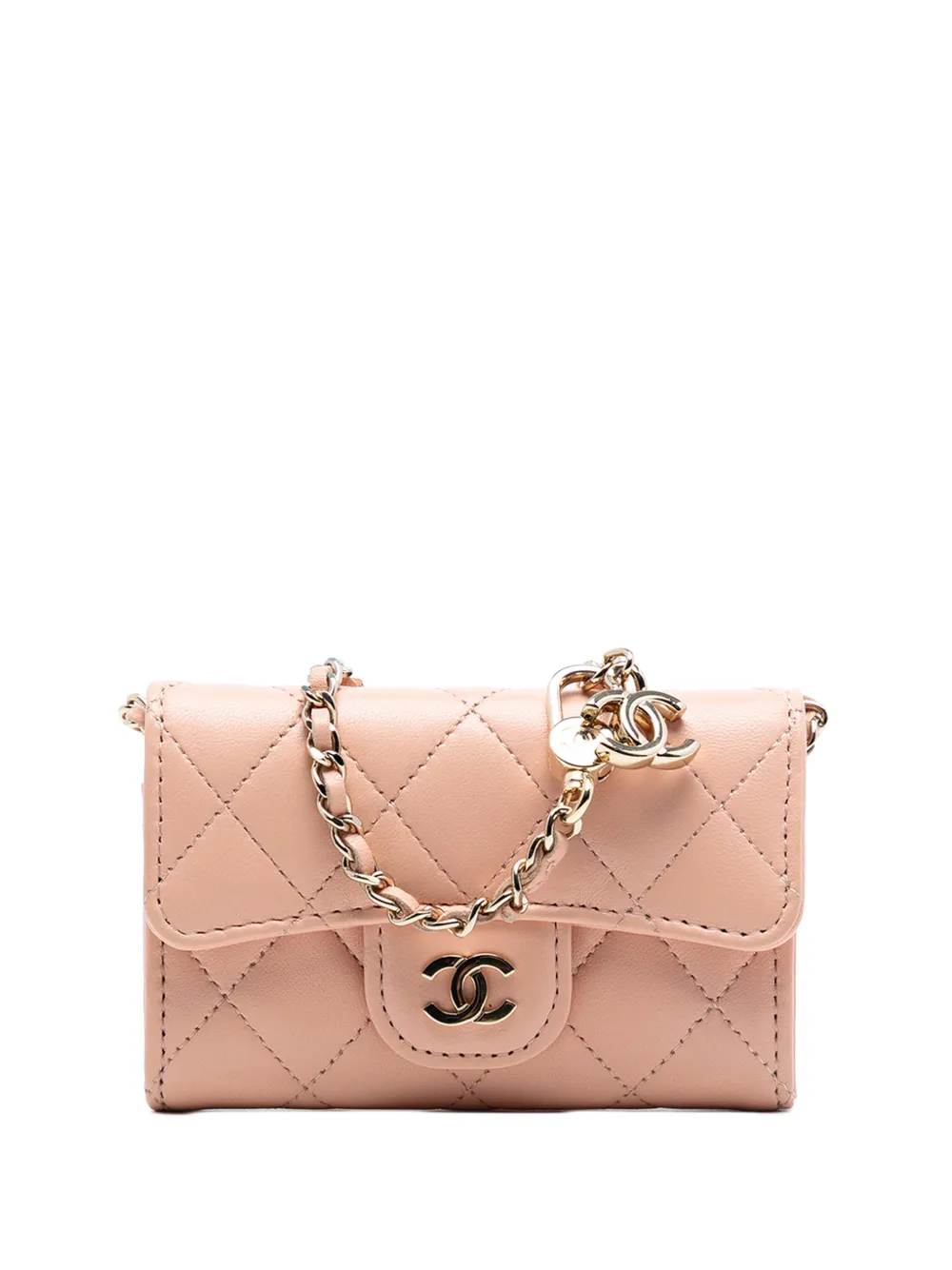 CHANEL Pre-Owned 2021 CC Quilted Lambskin Flap Card Holder on Chain crossbody bag - Marrone