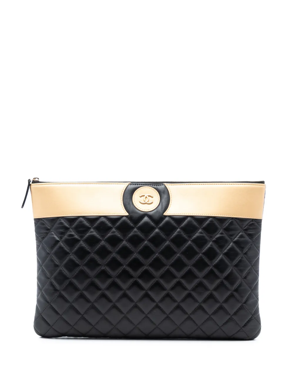 CHANEL Pre-Owned 2017-2018 Large CC Bicolor Quilted Lambskin clutch bag - Nero