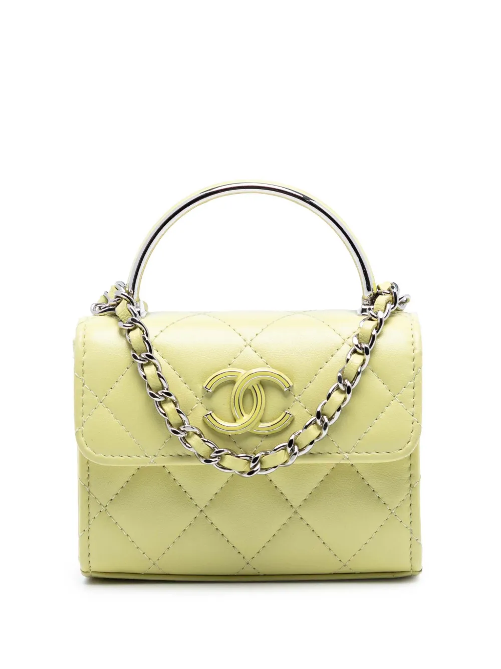 CHANEL Pre-Owned 2021-2025 Mini Quilted Lambskin Chain Top Handle Bag satchel - Giallo