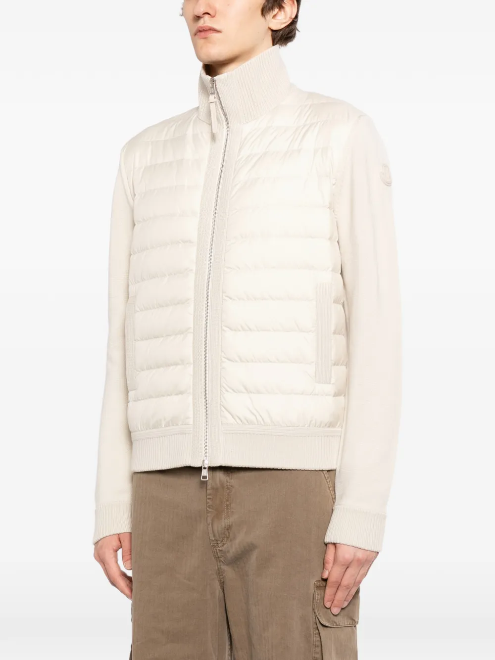  Moncler Padded Wool Zip-up Cardigan - Neutrals 