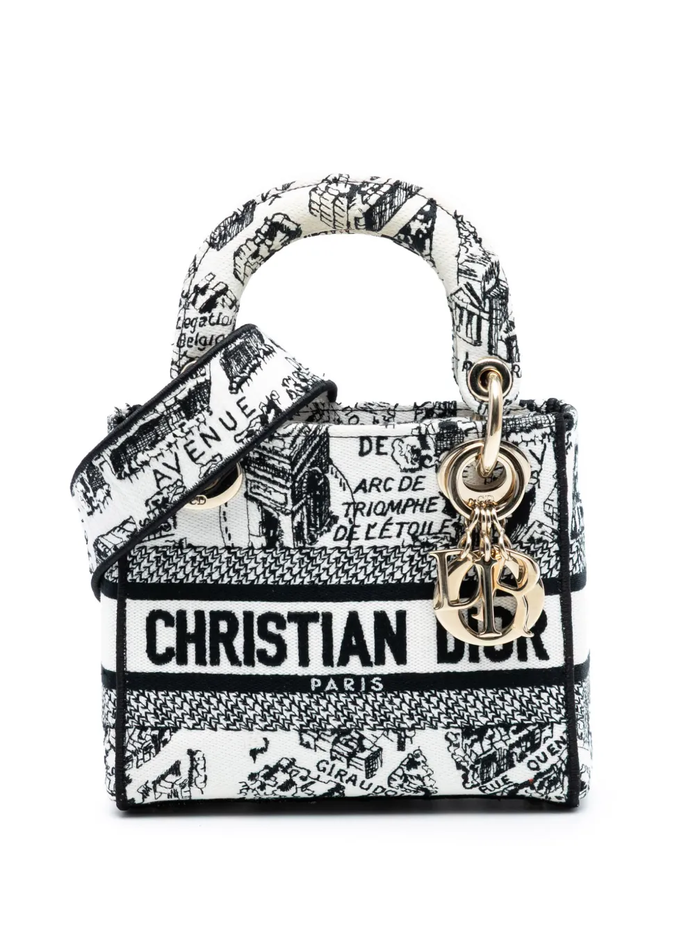 Christian Dior Pre-Owned 2023 Mini Embroidered Canvas Plan de Paris Lady D Lite satchel - Nero