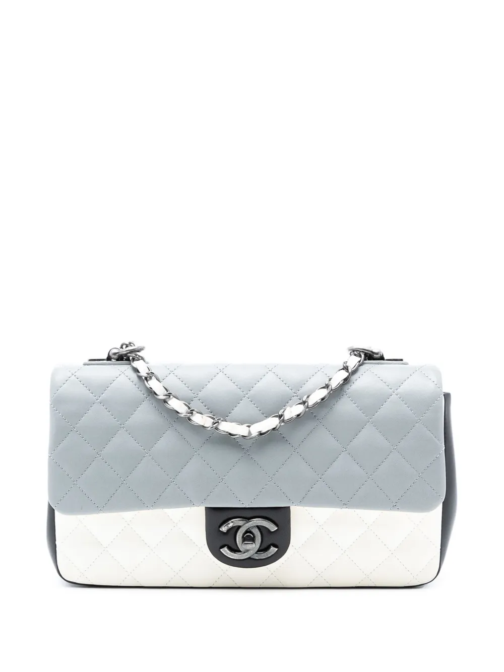 CHANEL Pre-Owned Borsa a spalla media in pelle di agnello tricolore con battente 2014-2015 - Grigio