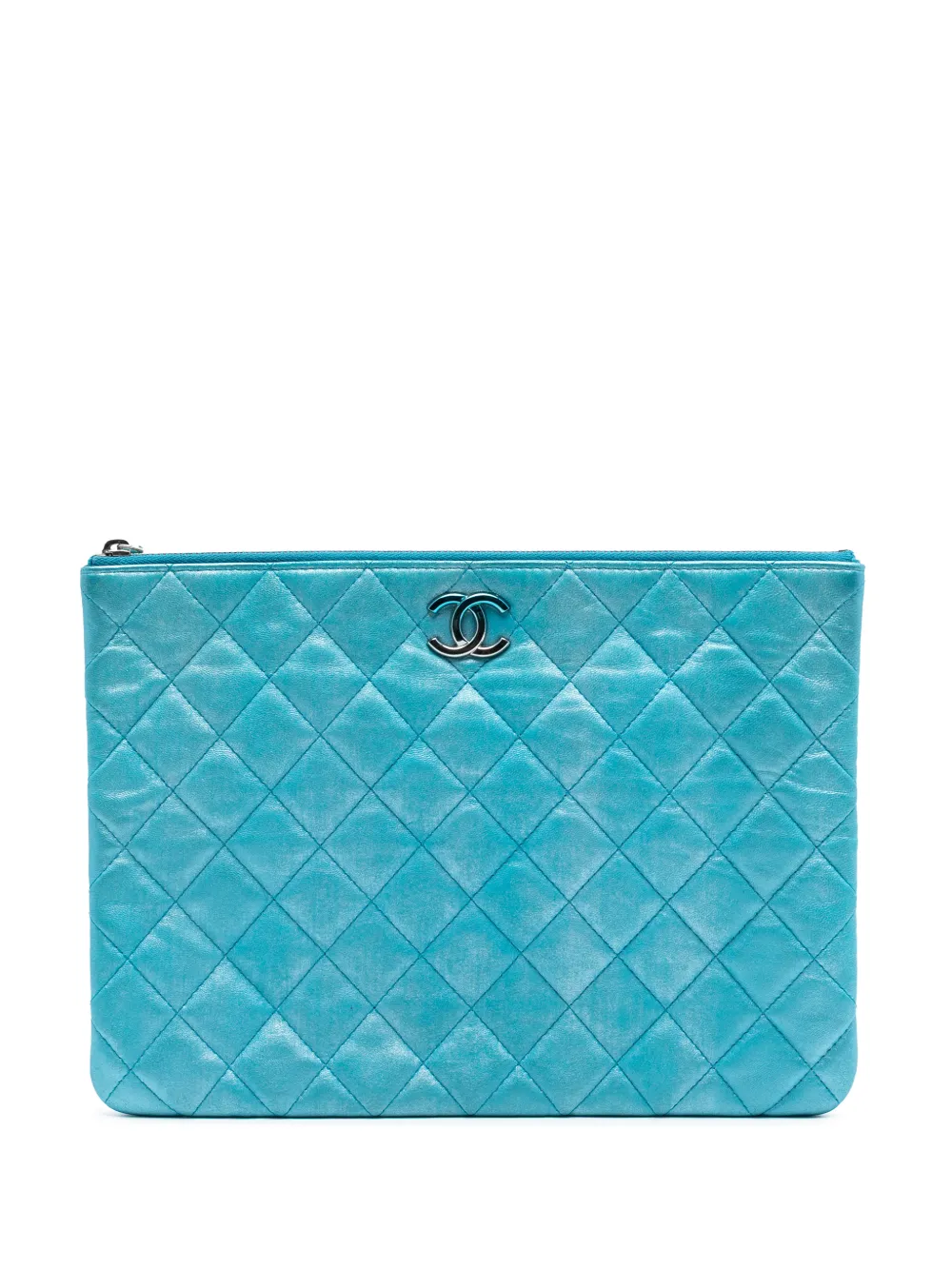 CHANEL Pre-Owned 2018 Medium Quilted Iridescent Lambskin O Case clutch bag - Blu