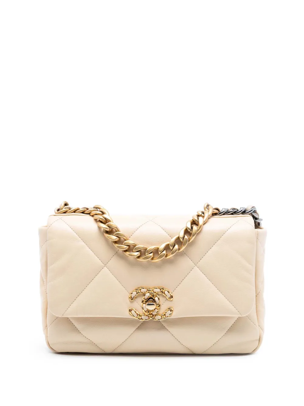 CHANEL Pre-Owned Borsa a tracolla media 19 in pelle di agnello con battente 2020 - Marrone