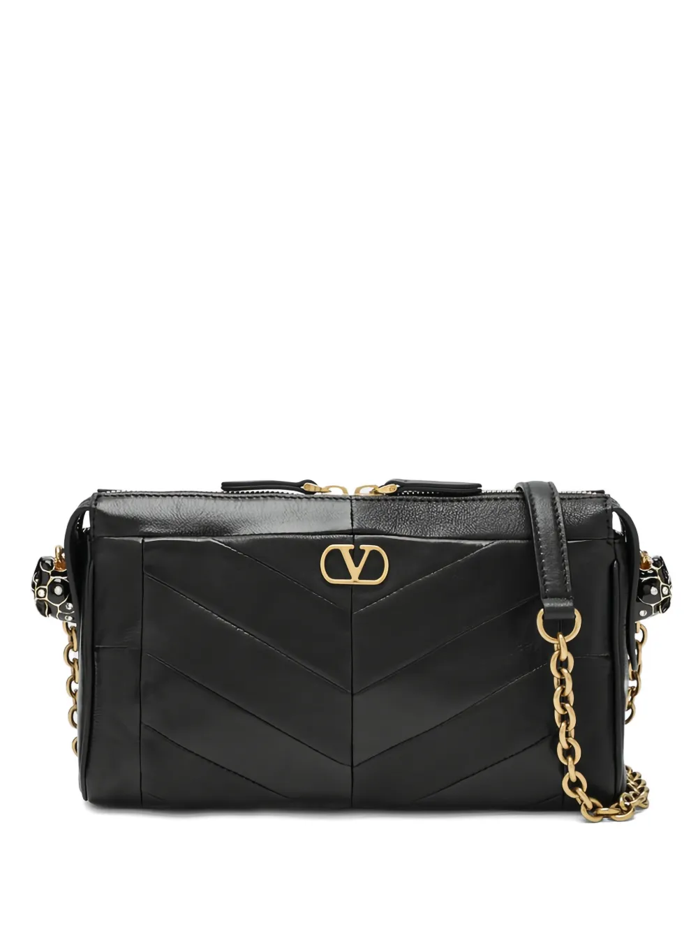 Valentino Garavani chevron-pattern logo-plaque shoulder bag - Nero