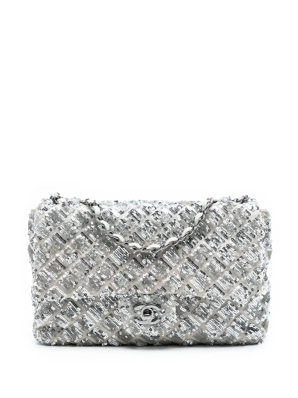 CHANEL Pre-Owned 2012-2013 Medium Satin Seasonal Sequin Flap shoulder bag - Argento