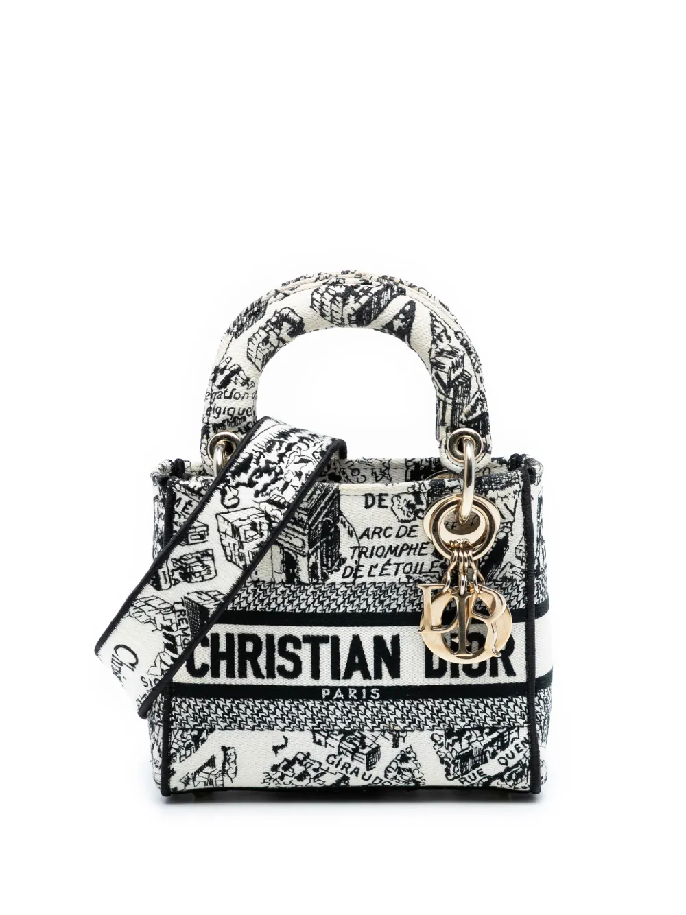 Christian Dior Pre-Owned 2023 Mini Embroidered Canvas Plan de Paris Lady D Lite satchel - Bianco