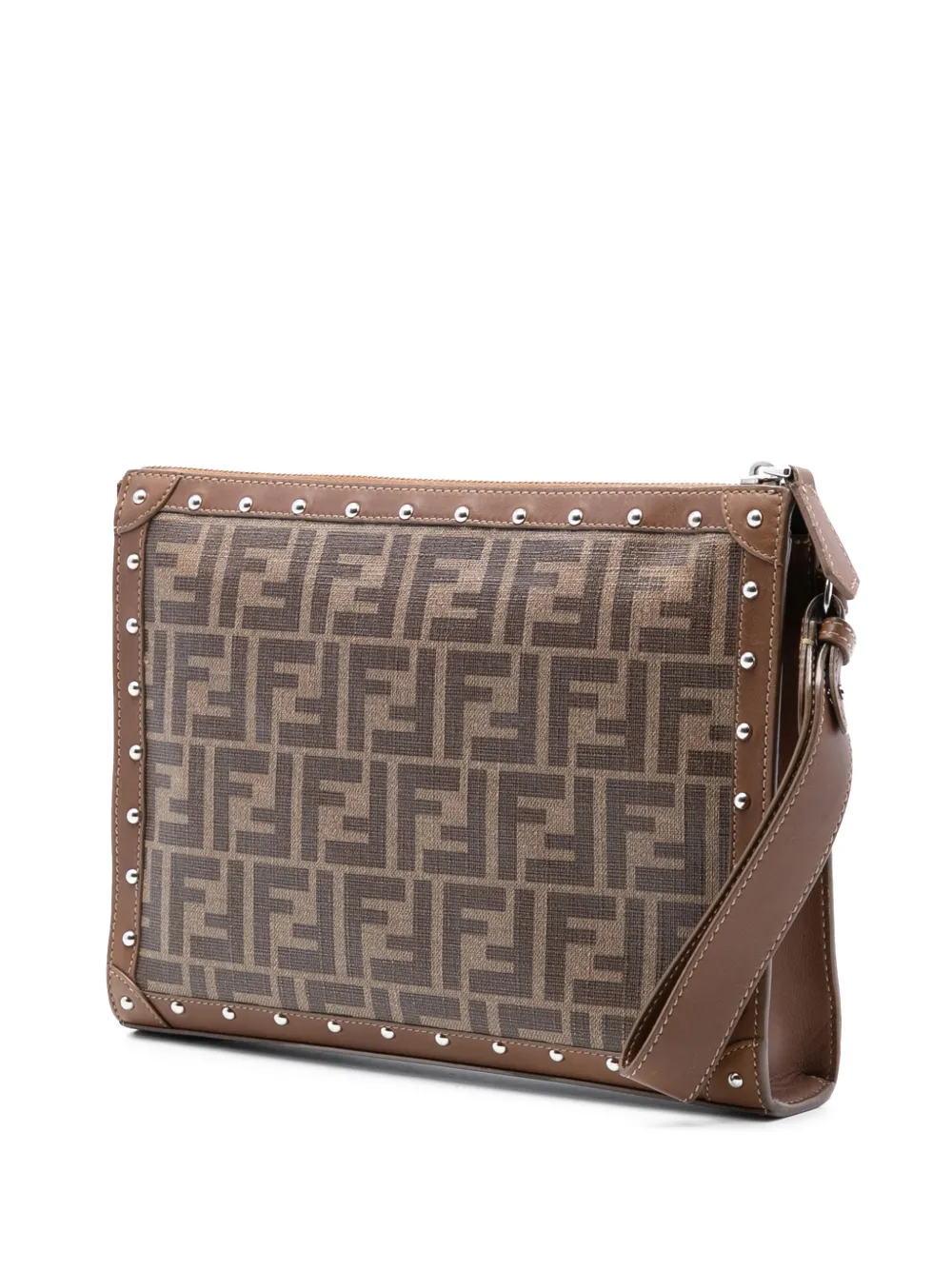 2010-2025 Studded Leather Trimmed Zucca Coated Canvas Clutch Bag