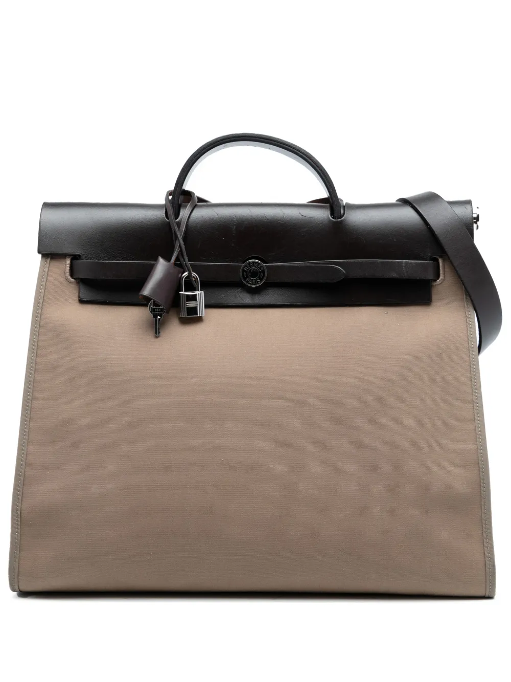 Pre-owned Hermes 2010 Toile Herbag Zip 39 Satchel In Brown