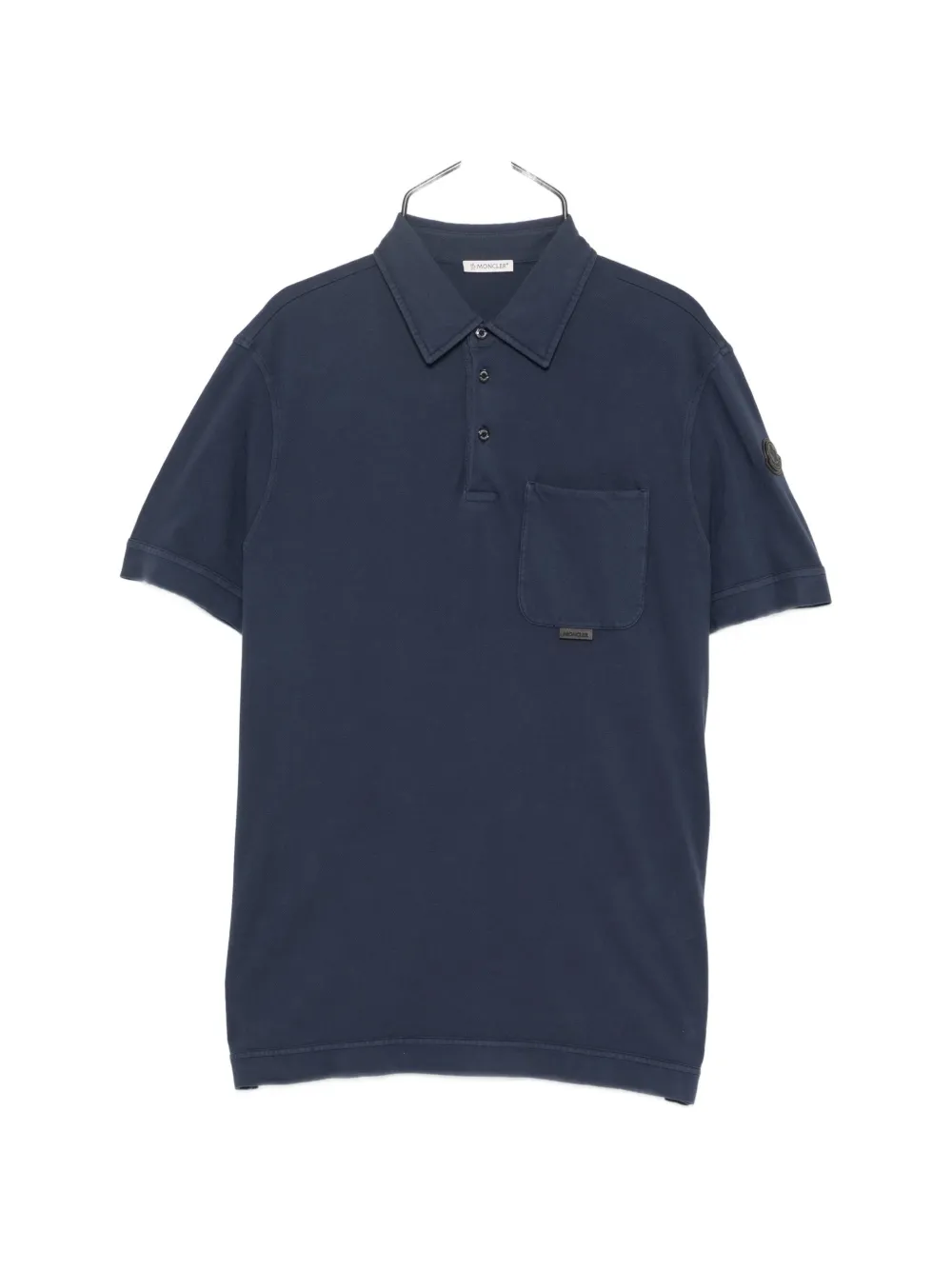 Moncler Leather Logo Cotton Polo Shirt In Blue