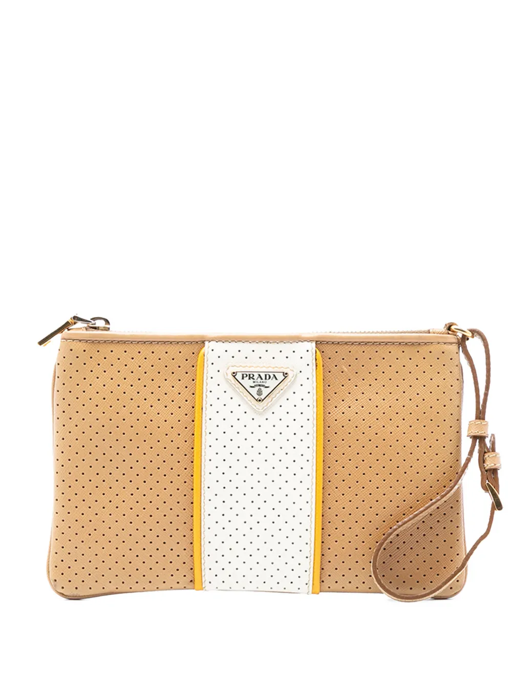 Prada Pre-Owned 2010-2025 Perforated Saffiano Wristlet clutch bag - Brown