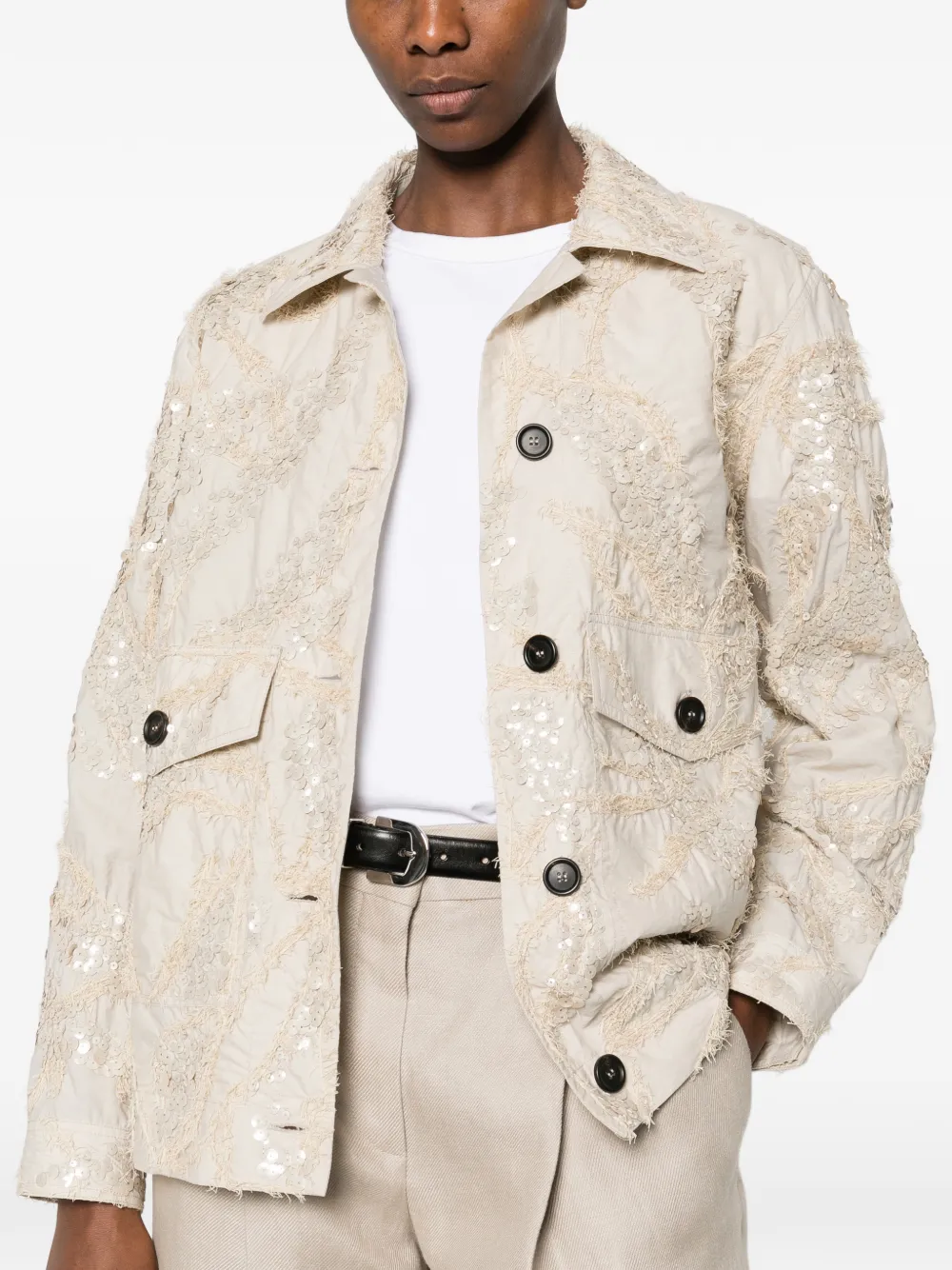 Brunello Cucinelli Jack verfraaid met pailletten en zak Beige