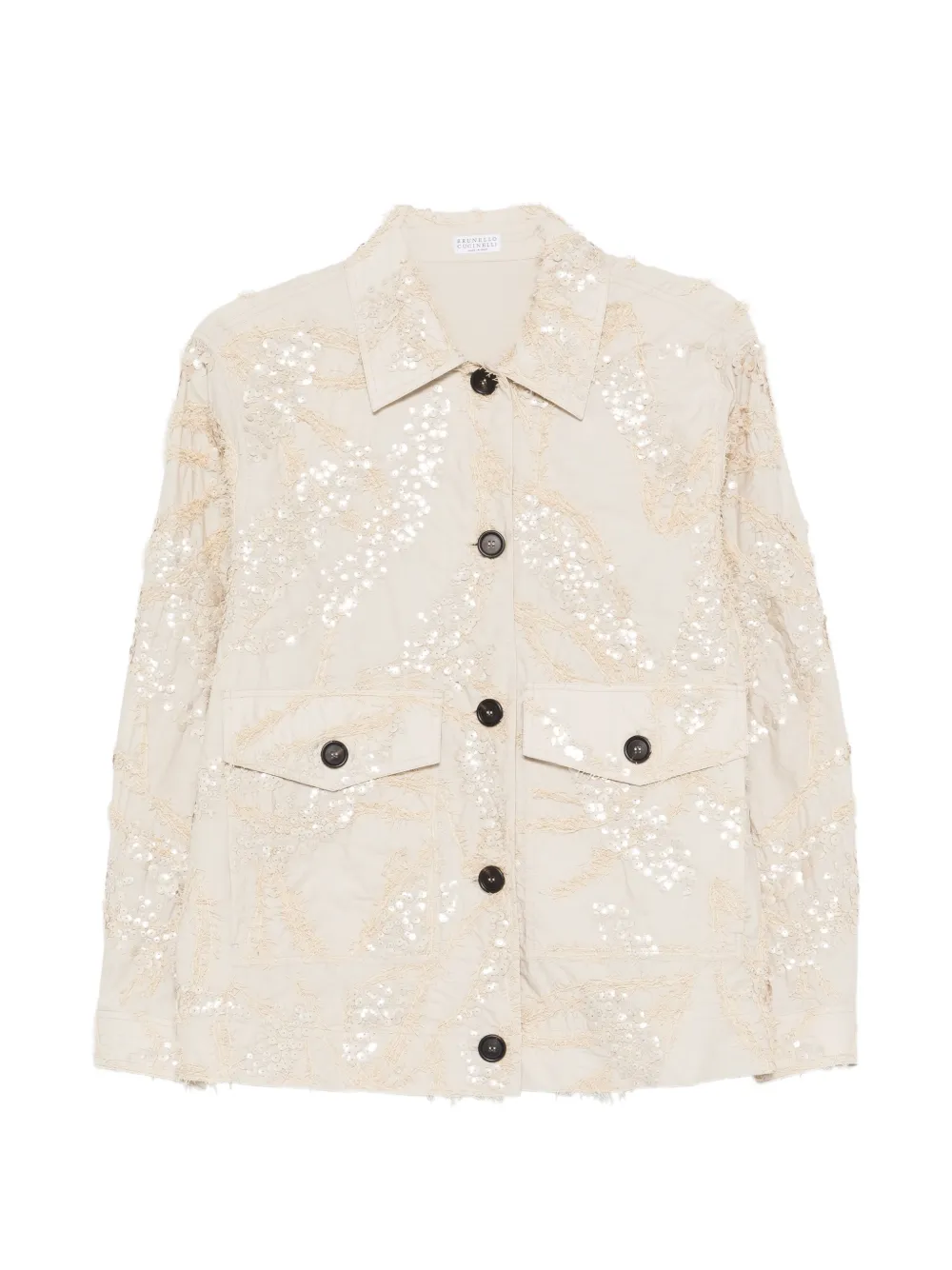 Brunello Cucinelli sequin-embellished front-pocket jacket - Nude
