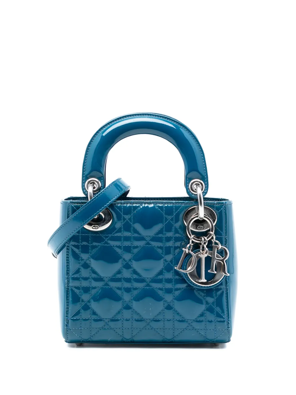 Christian Dior Pre-Owned Borsa a tracolla Lady Dior mini con finitura lucida e motivo Cannage 2015 - Blu