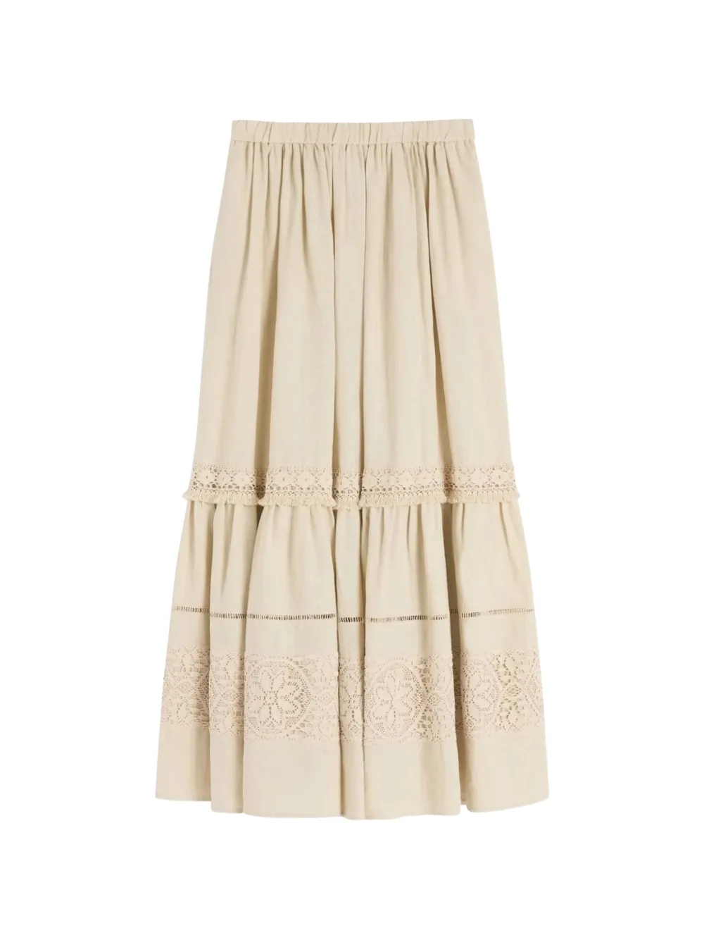 Weekend Max Mara Pallore lace-trim fringed midi skirt - Toni neutri
