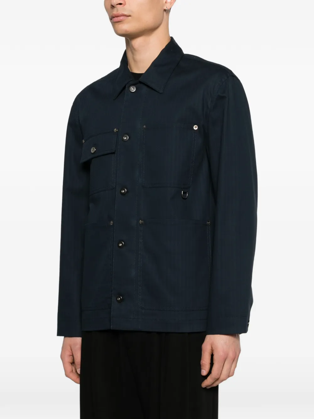  Paolo Pecora Buttoned Patch-pocket Overshirt - Blue 
