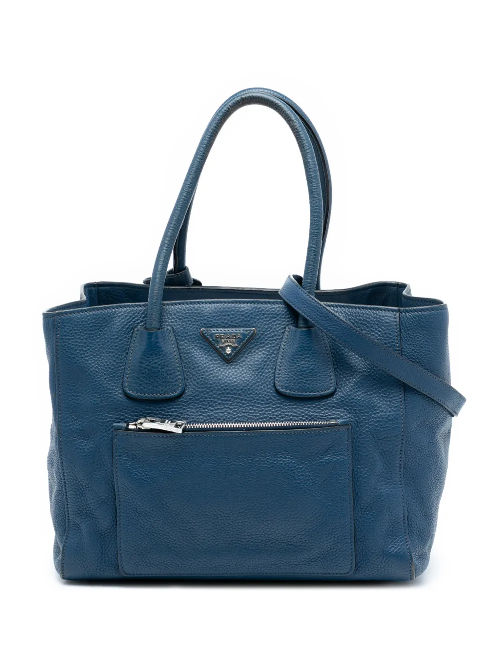 Prada Pre-Owned 2010-2025 Vitello Daino Front Pocket Open Convertible Tote satchel - Blu
