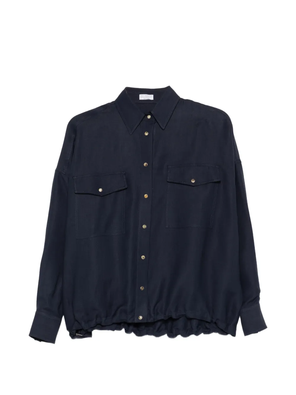 Brunello Cucinelli chest-pocket elasticated-hem shirt - Blu