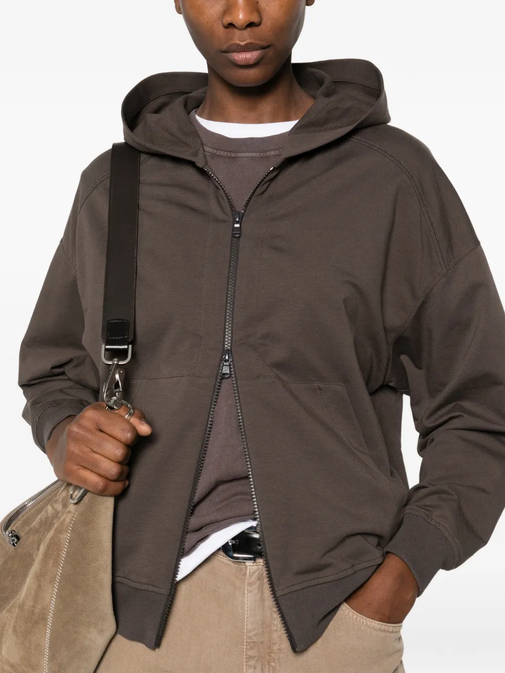Brunello Cucinelli Hoodie met rits Bruin