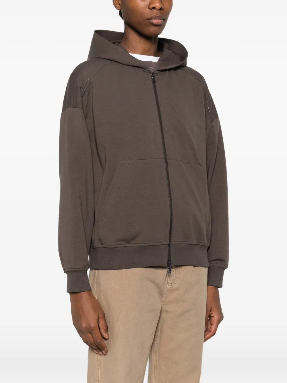 Brunello Cucinelli Hoodie met rits Bruin