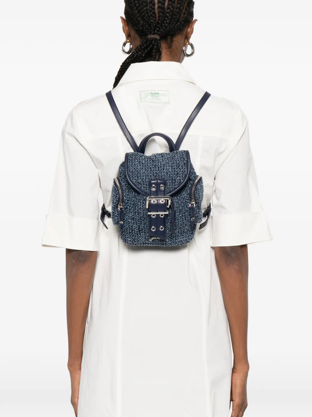  Ganni Buckle Zip Backpack - Blue 