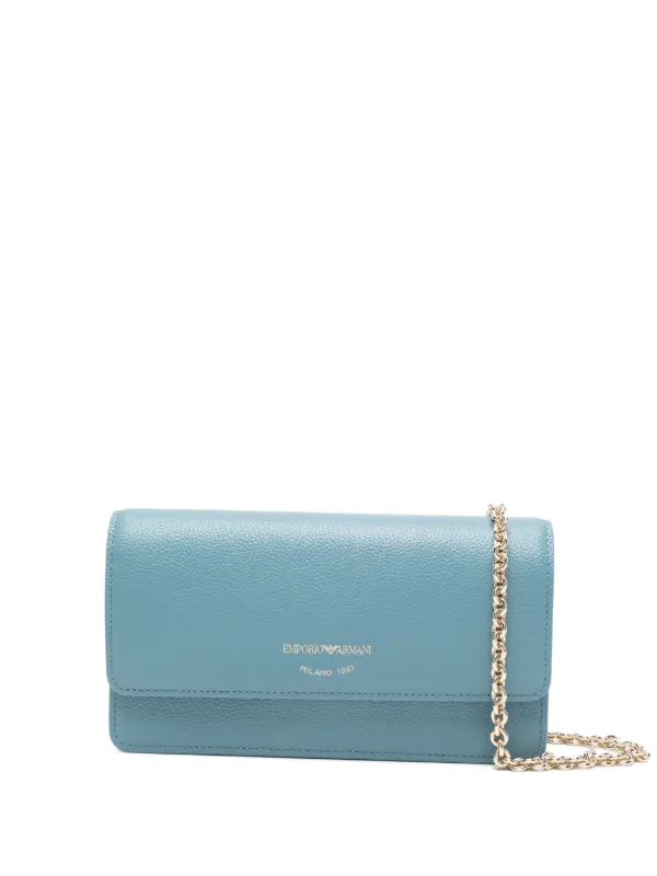 Emporio Armani Chain Leather Clutch Bag in Blue