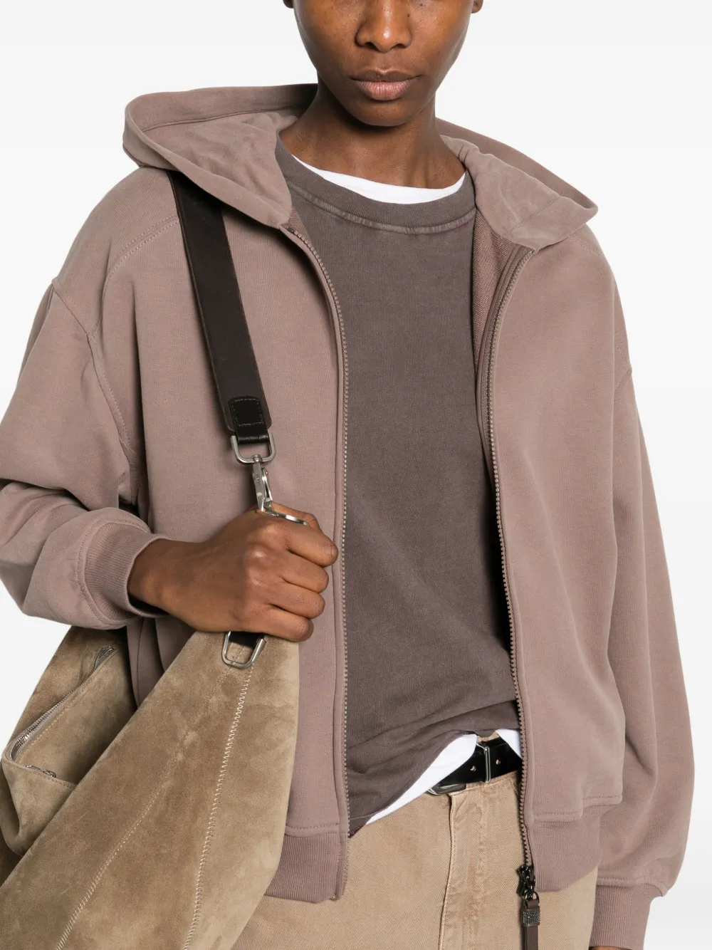 Brunello Cucinelli Hoodie met rits Bruin