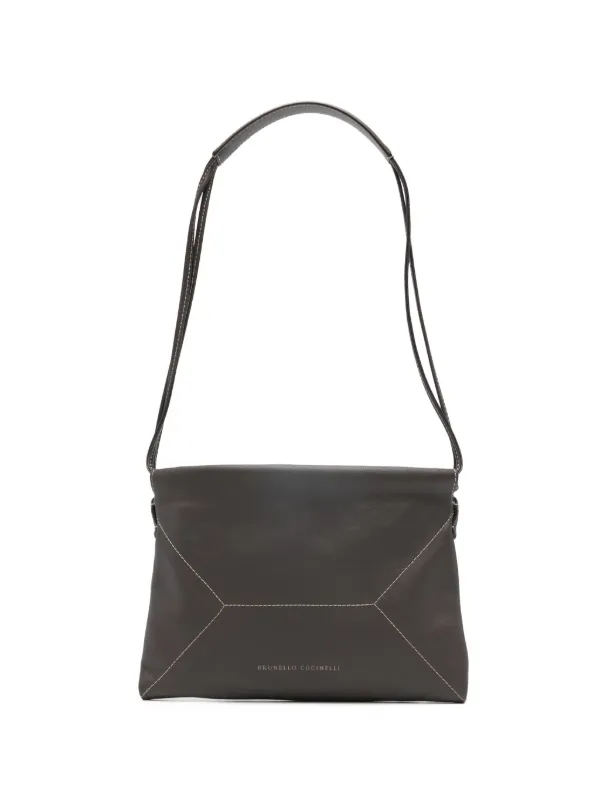 Brunello Cucinelli Stitched Shoulder Bag in Grey