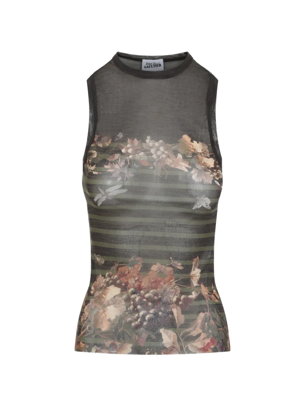 Jean Paul Gaultier floral-print stripe top - Grigio