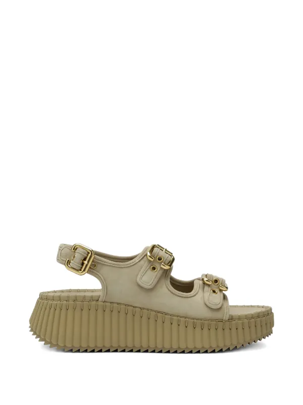 Chloé Nama Wedge Sandals in Green