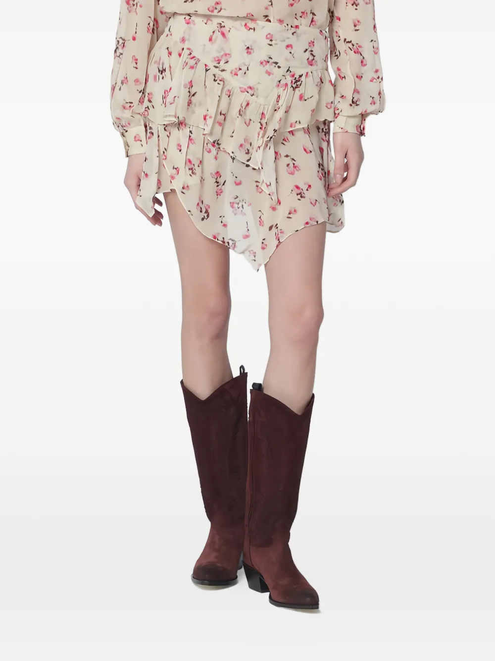 ISABEL MARANT ruffled floral mini skirt - Toni neutri