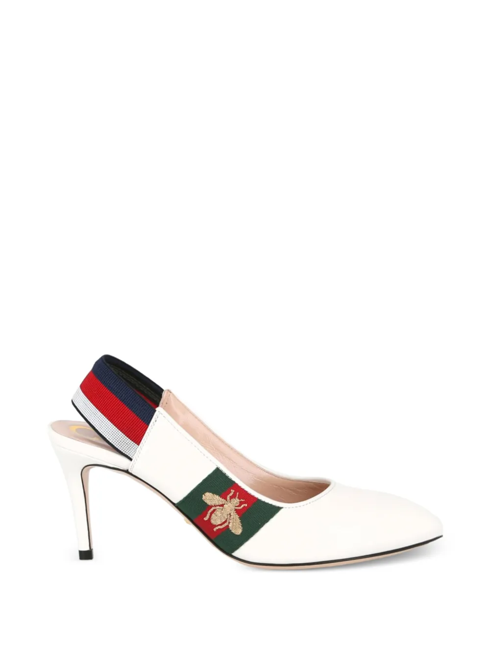 Gucci Pre-Owned 10mm sylvie embroidered slingback pumps - Bianco