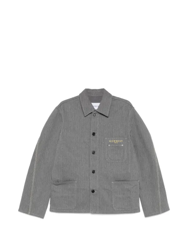 Givenchy Jacket in Herringbone Denim Embroidered Givenchy Paris in Grey