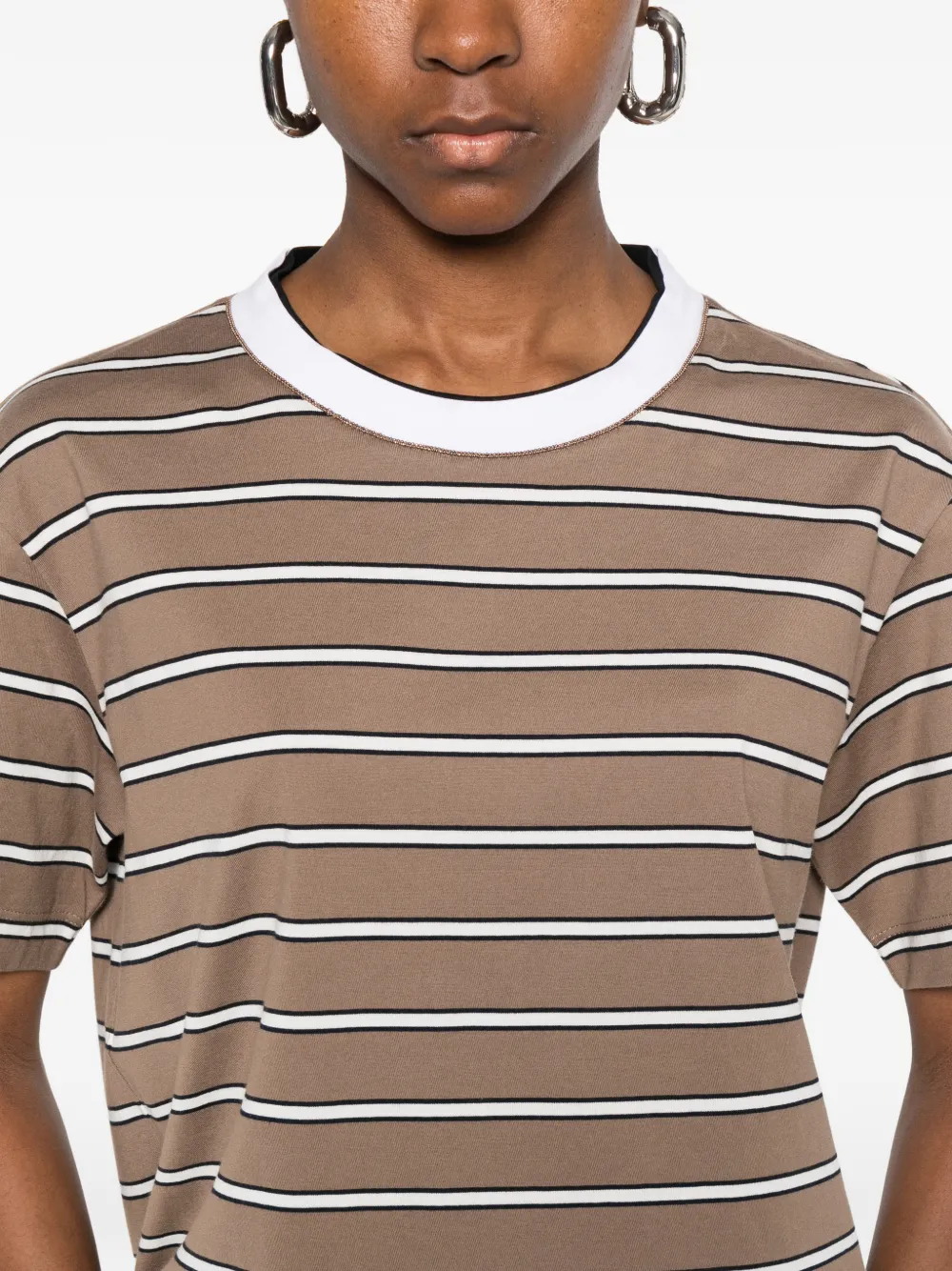 Brunello Cucinelli Gestreept T-shirt Beige