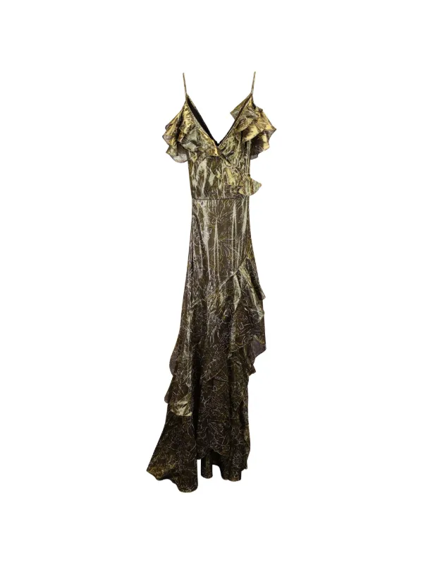 gold foil maxi dress Abstract Gold Foil Halter Maxi Dress L/XL / BEIGE