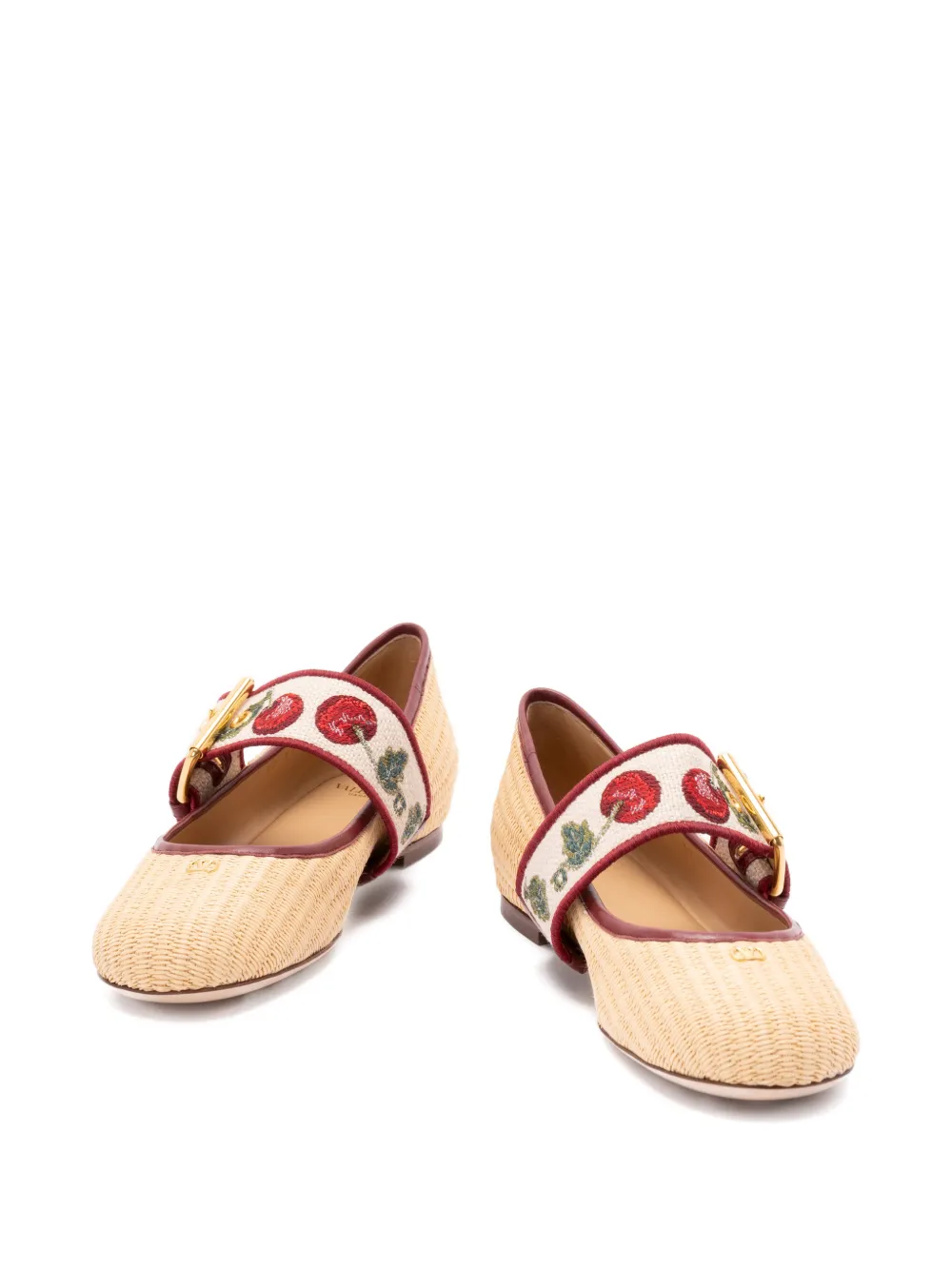 Valentino Garavani Bribri floral-embroidered ballet flats Beige