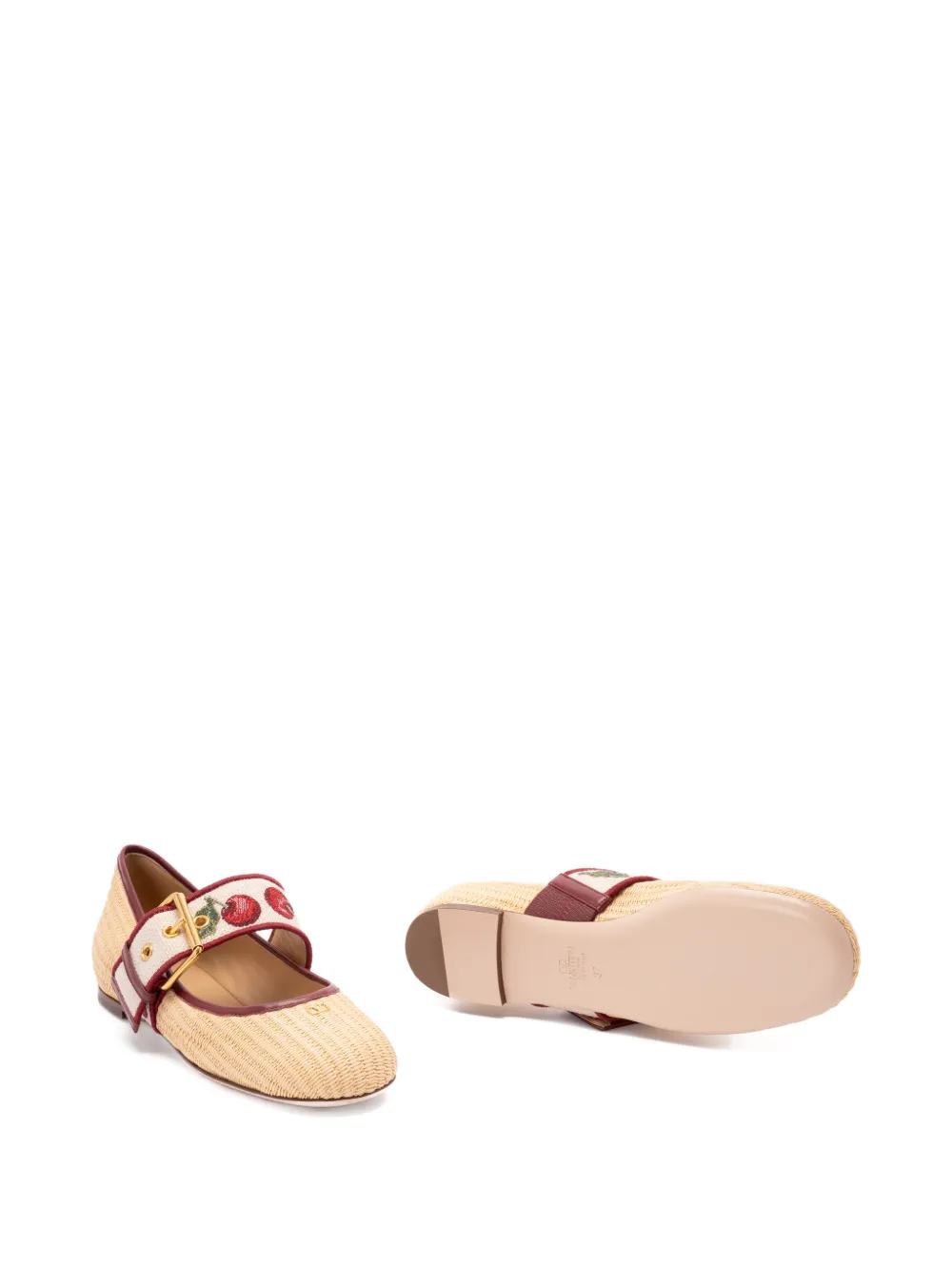 Valentino Garavani Bribri floral-embroidered ballet flats Beige