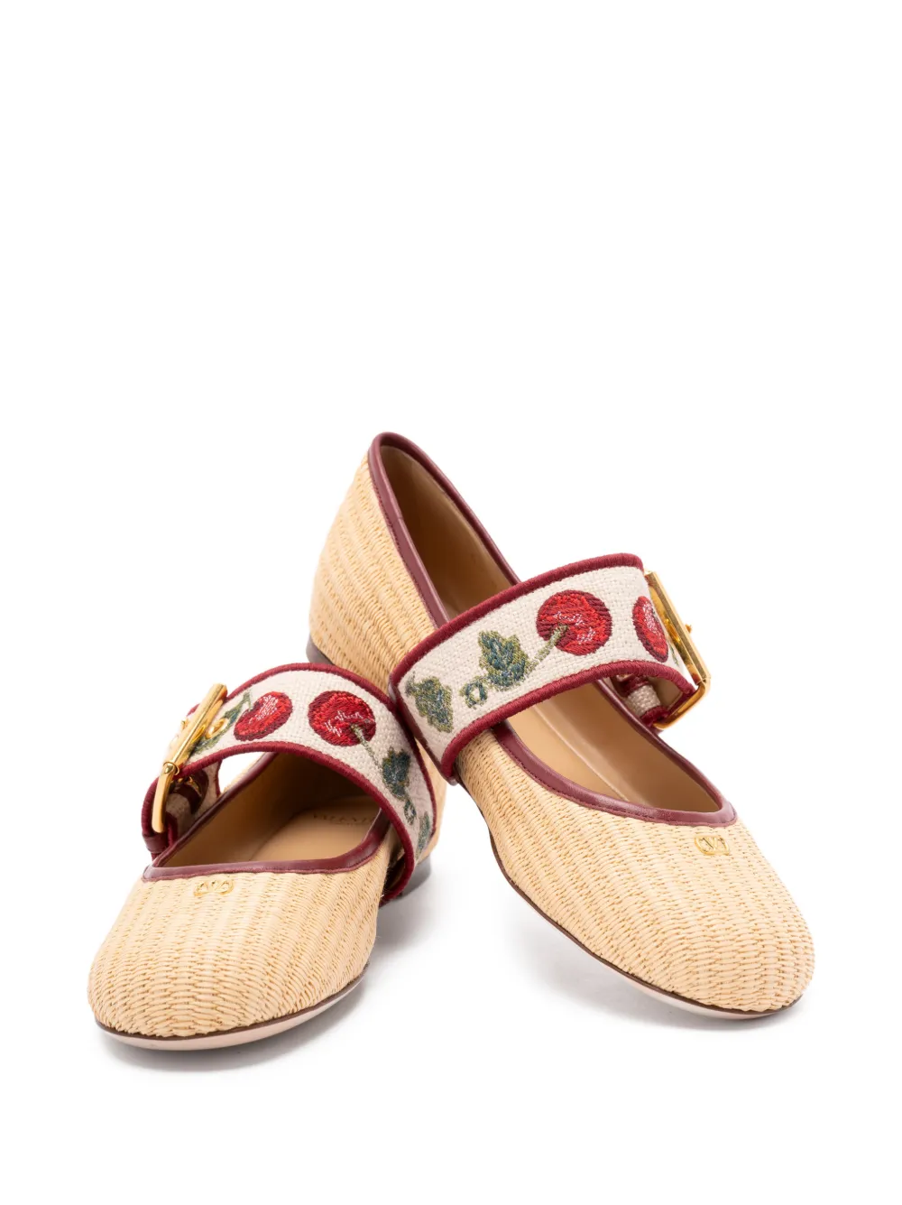 Valentino Garavani Bribri Raffia Ballet Flats with Cherrific Embroidery in Neutrals, view 4